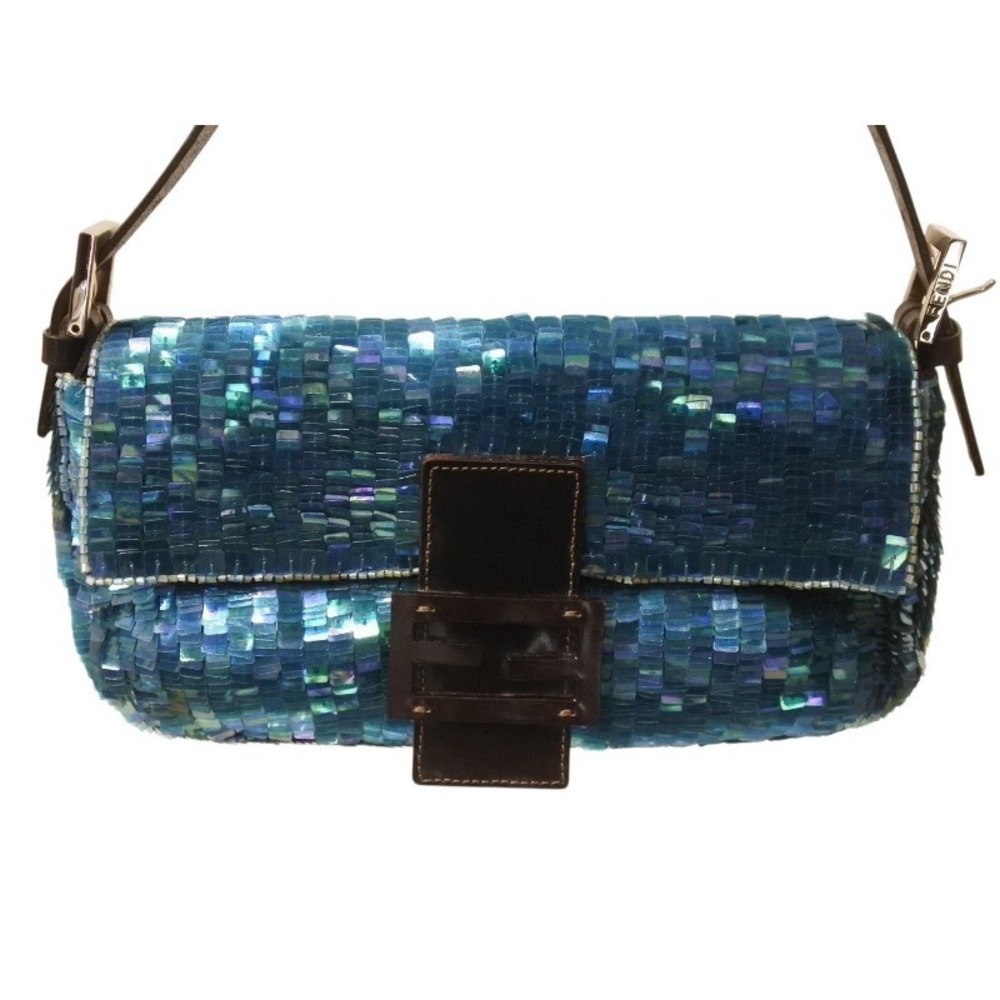 Fendi Blue Bucket Beads Mamma Sequins One Shoulder Hobo Bag